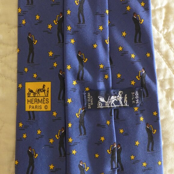 HERMES Blue Vintage and LuxuryJazz Saxophone Player Tie - Picture 4 of 6